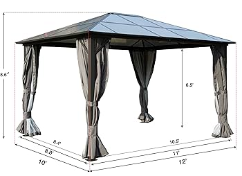 kamaboko Kozyard Alexander 10' X 12' Hardtop Gazebo, Aluminum Metal